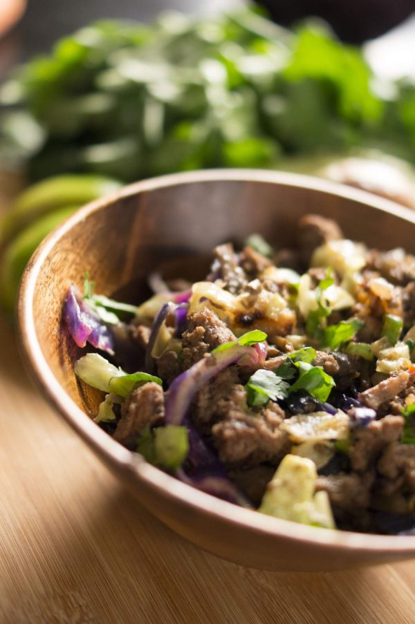 Southwest Egg Roll in a Bowl (AIP/Paleo/Keto) Close Up of Southwest Egg Roll in a Bowl (AIP/Paleo/Keto)